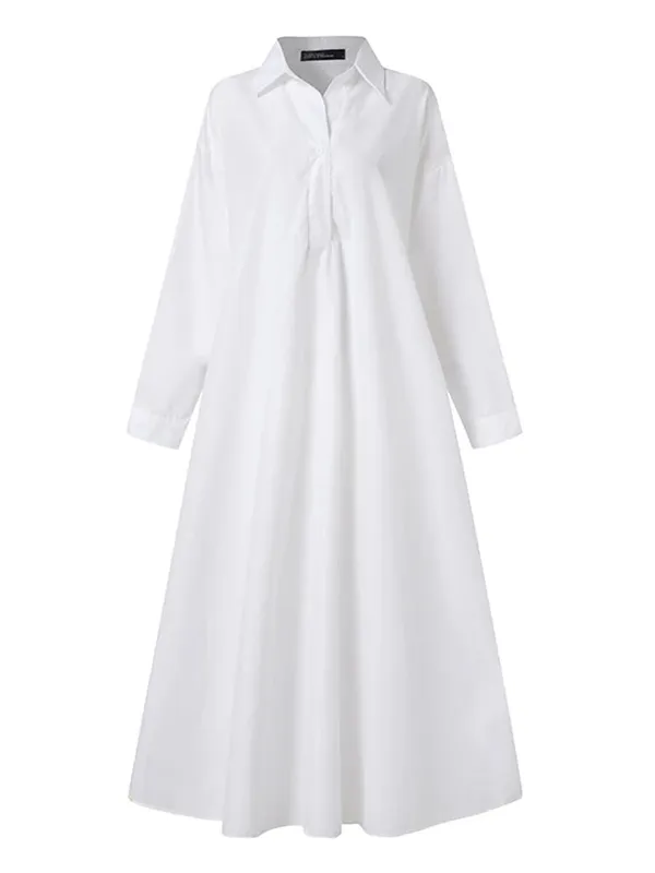 Robe chemise à manches longues pour femme, ample, surdimensionnée, Maxi, caftan, revers, couleur unie, demi-bouton, ligne a, automne — image 5
