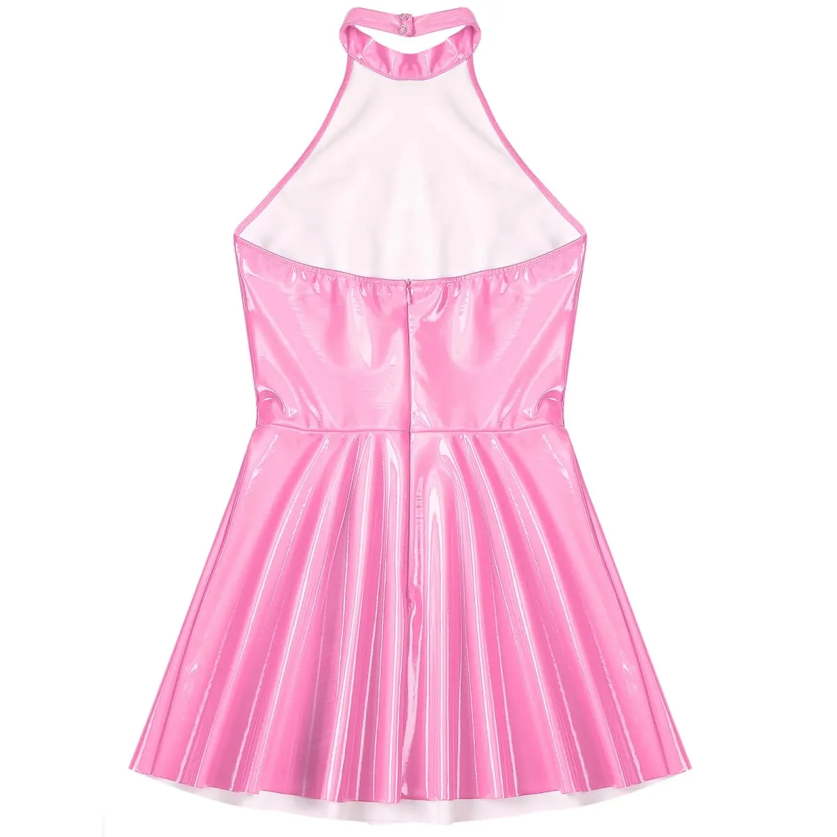 Fényes lakkbőr fényes mini A-vonalú latex ruha női swing szoknya Skater Bodycon mini ruha Rave Disco Party Clubwear