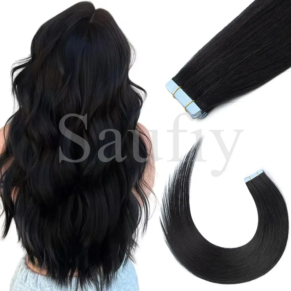 Blonde gerade Tape-In-Haarverlängerungen, Echthaar, 20 Stück/Packung, gerade, natürliches Schwarz, Blond, Braun, Tape-In-Haarverlängerungen, 12–20 Zoll, nahtlose doppelseitige Hauteinschlag-Tape-In-Haarverlängerungen für Frauen