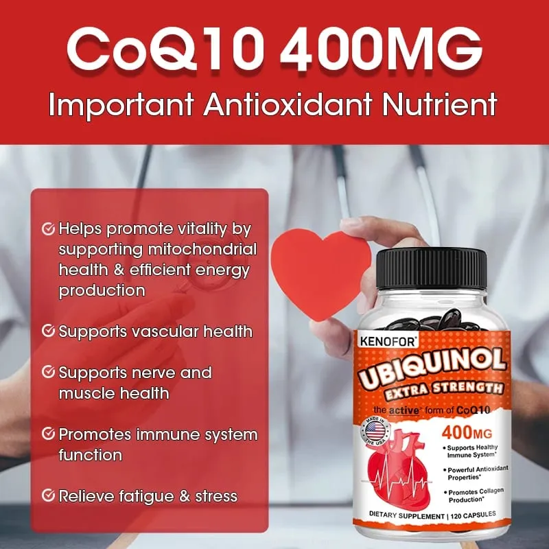 Coenzyme Q10 400 mg Softgel Antioxidant - Excellent absorbency active form for heart immune and skin health