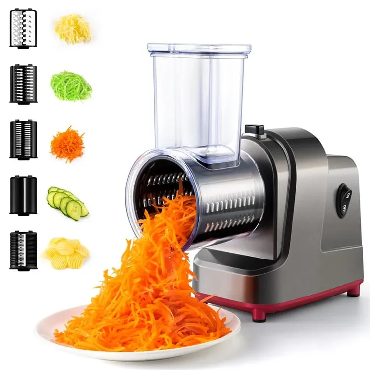 Cortadora de verduras eléctrica 5 en 1 de 250W, trituradora automática para ensaladas, rallador de queso, cortador de repollo y zanahoria JT253
