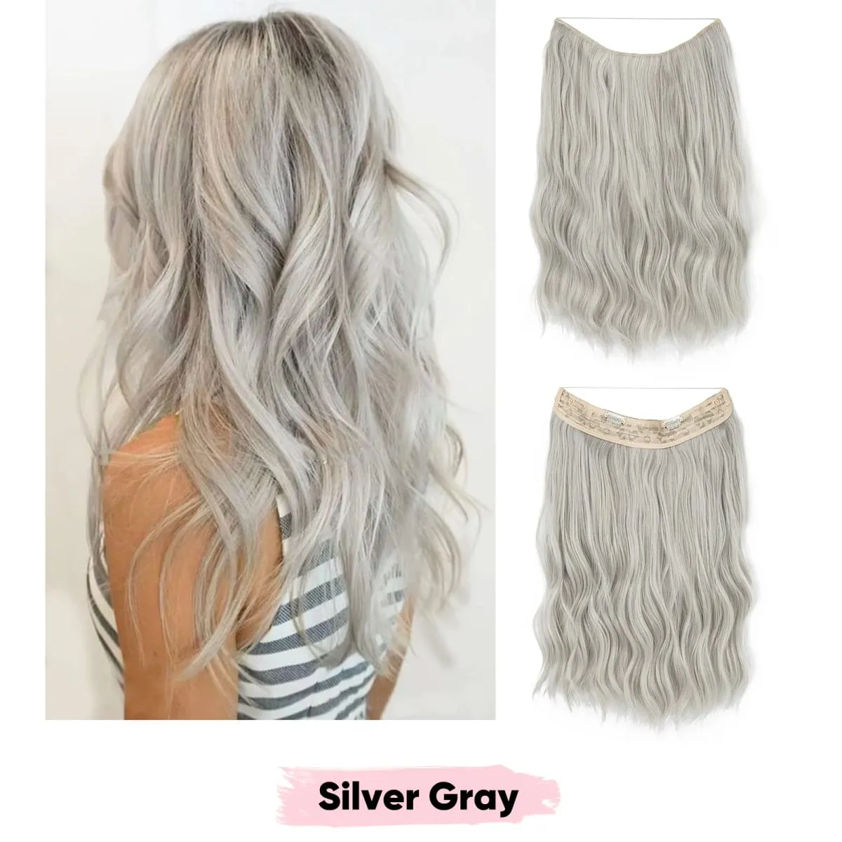 Synthetic Wave Invisible Wire Clip in Hair Extensions Fish Line With Clips Hairpiece Ombre Fake Hair Piece For Woman