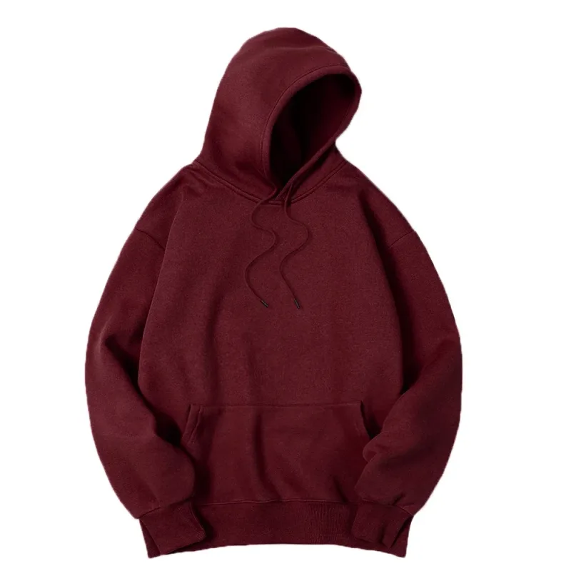 2025 Men's Solid Color Hooded Sweaters Men's Warm Wool Sweater Fashionable Street Clothing Loose Breathable Jersey Brand Hooded