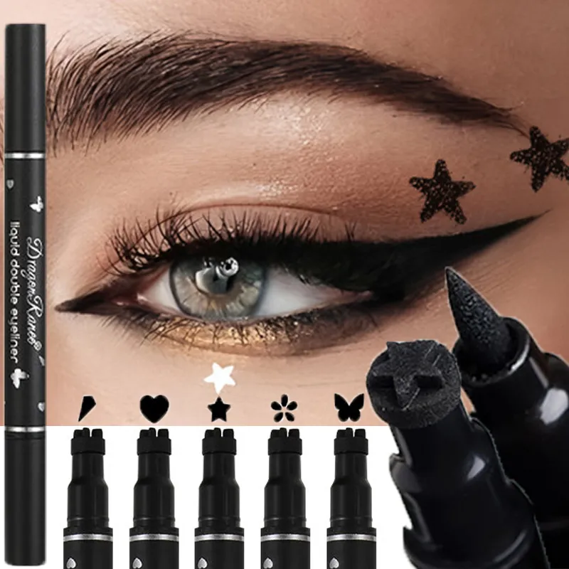 Double Head Liquid Eyeliner Star Butterfly Shape Tattoo Stamp Waterproof Lasting 2 in 1 Seal Stamp Eye Liner Pen Makeup Cosmetic
