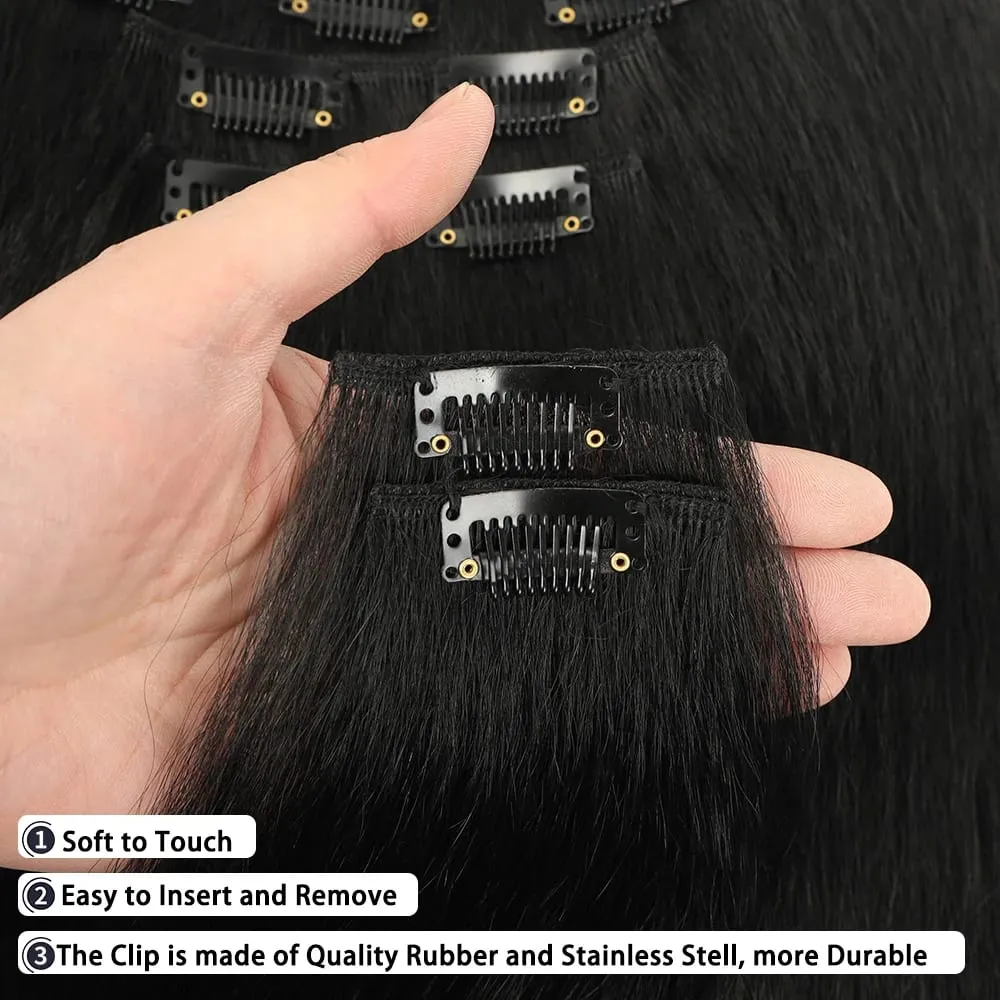 Synthetic Yaki Straight Clip in Hair Extensions Straight Hairpieces Clip ins Synthetic Hair Extension 22inches for Women