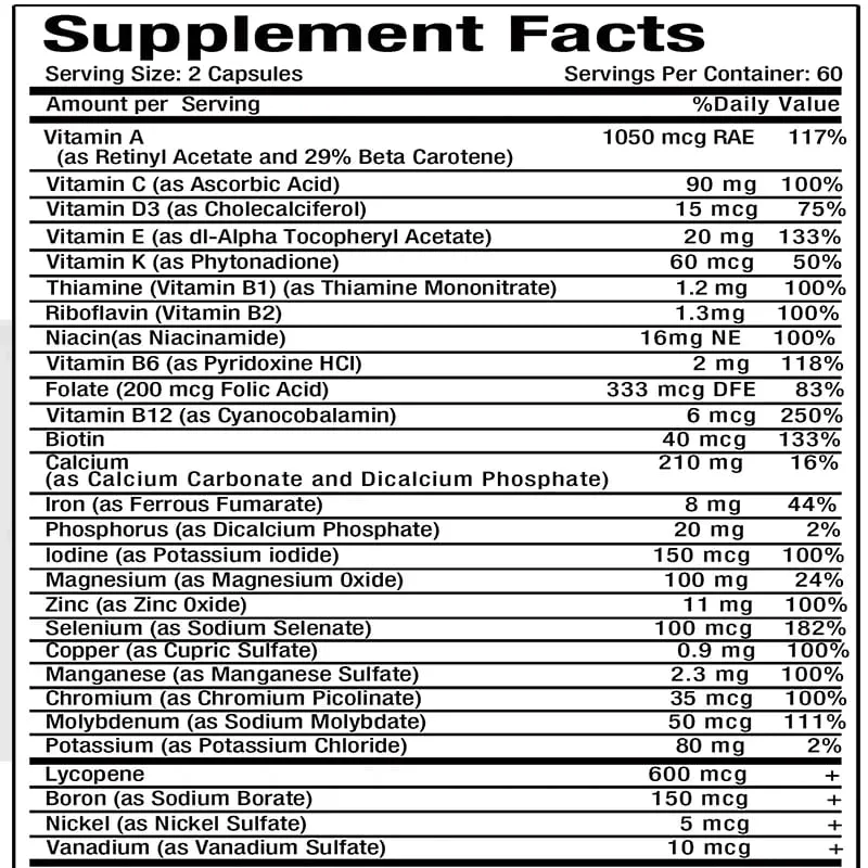 Heren 50+ Dagelijkse Super Multivitamine Hoge Kracht Formule voor Hersenen Oog- en Hartgezondheid Vitaminen A C D E K B1 tot B12 Glutenvrij — image 6