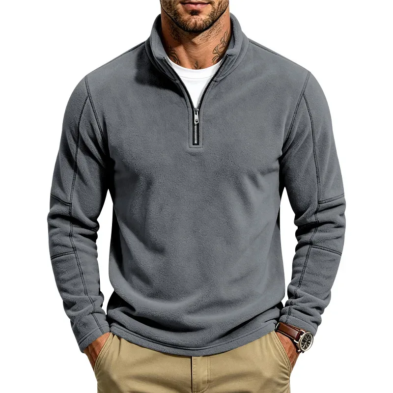 Men's Quarter Zip Polar Fleece Pullover Stand Collar Long Sleeve Casual Warm Sweatshirt For Autumn Winter Daily Commute Wear