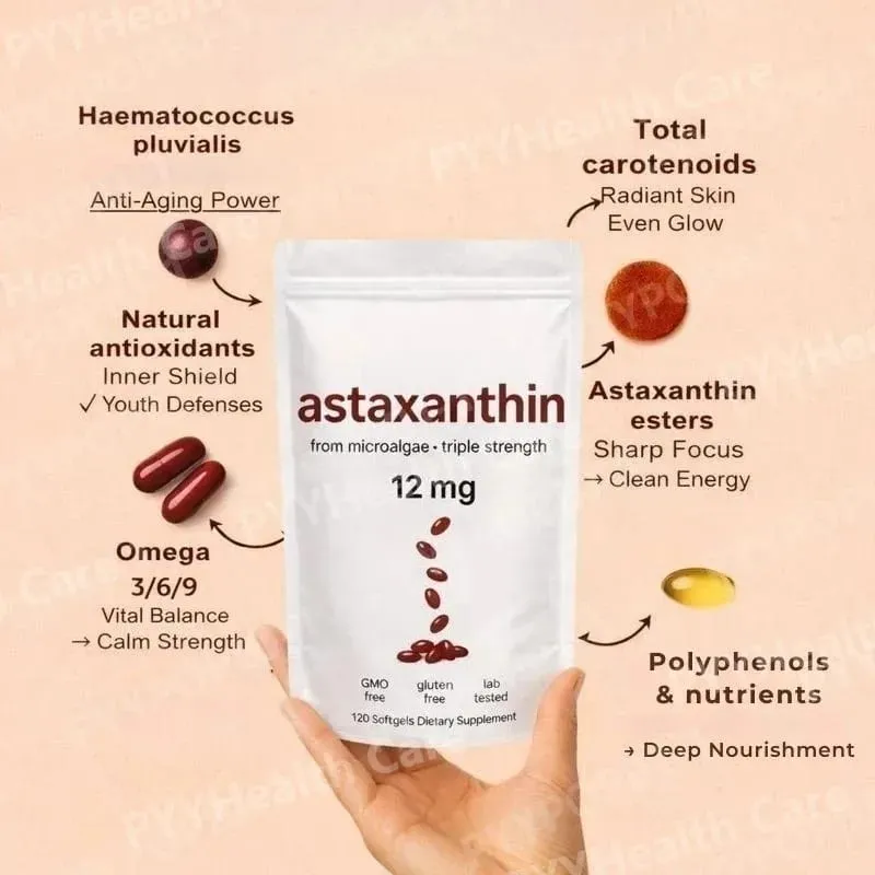 Astaxanthin 12mg Softgels From Plant-Based Microalgae with MCT Oil Dietary Supplement — image 4