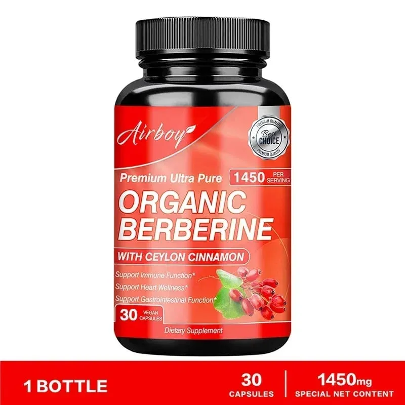 Berberine Capsules - with Ceylon Cinnamon - Blood Sugar Balance Cardiovascular Health Aid Digestion Promote MetabolismSupplem