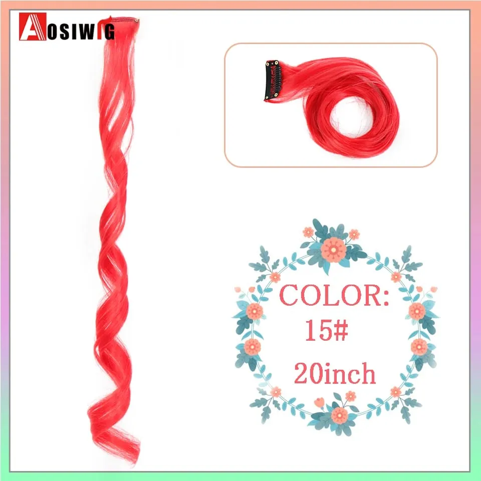 22" Synthetic Long Straight Rainbow Highlight Colored Hair Extensions Clip In One Piece Ombre Pink Purple Green Yellow For Wome