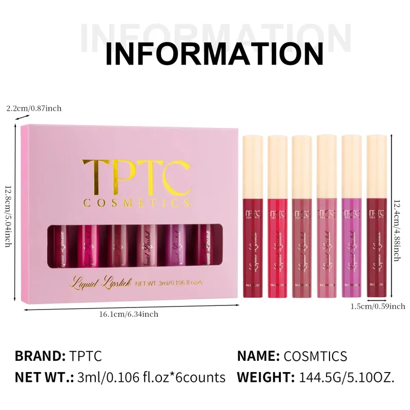 6-pack matte matte lipstick lip glaze long-lasting non-stick cup non-fading velvet lipstick lip gloss