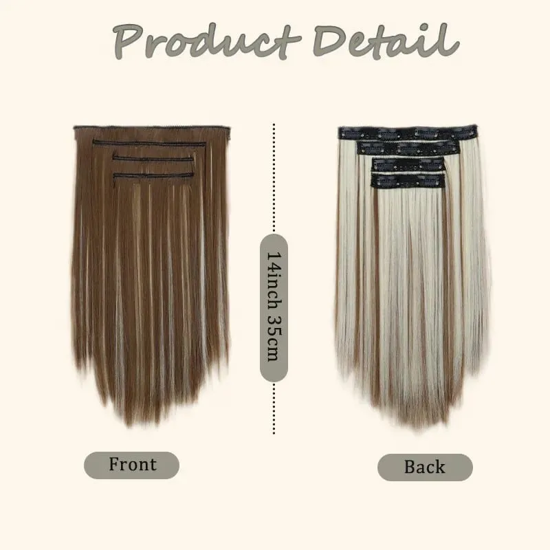 35CM syntetyczne 4 sztuk/zestaw doczepiane włosy klipsy krótka prosta fryzura blond czarne treski żaroodporne sztuczne włosy