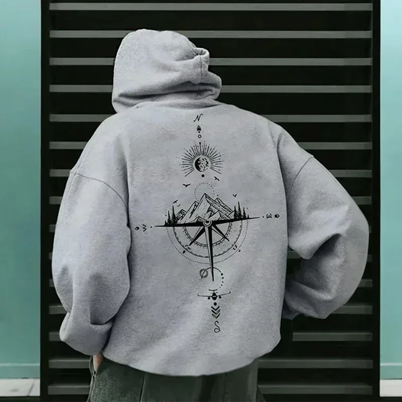 Men's Hoodies Long-sleeved Hooded Sweatshirts Compass Street Fashion Hoodie Harajuku Fashion Streetwear Classic Men Clothing