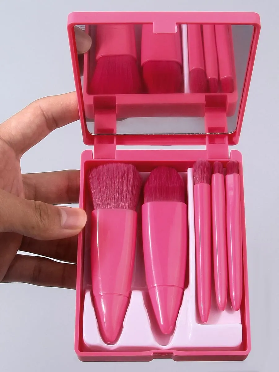 5pcs Travel Size Makeup Brushes Set Mini Makeup Brushes Small Complete Function Cosmetic Brushes Kit With Case And Mirror — image 4
