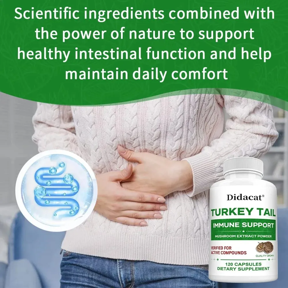 Turkey Tail Mushroom Supplement Boosts The Immune System Promotes Health and Vitality Vegan Non-GMO 120 Capsules