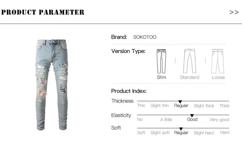 Men Cracked Patch Stretch Denim Jeans Holes Ripped Patchwork Pants Streetwear Light Blue Skinny Tapered Trousers — image 7