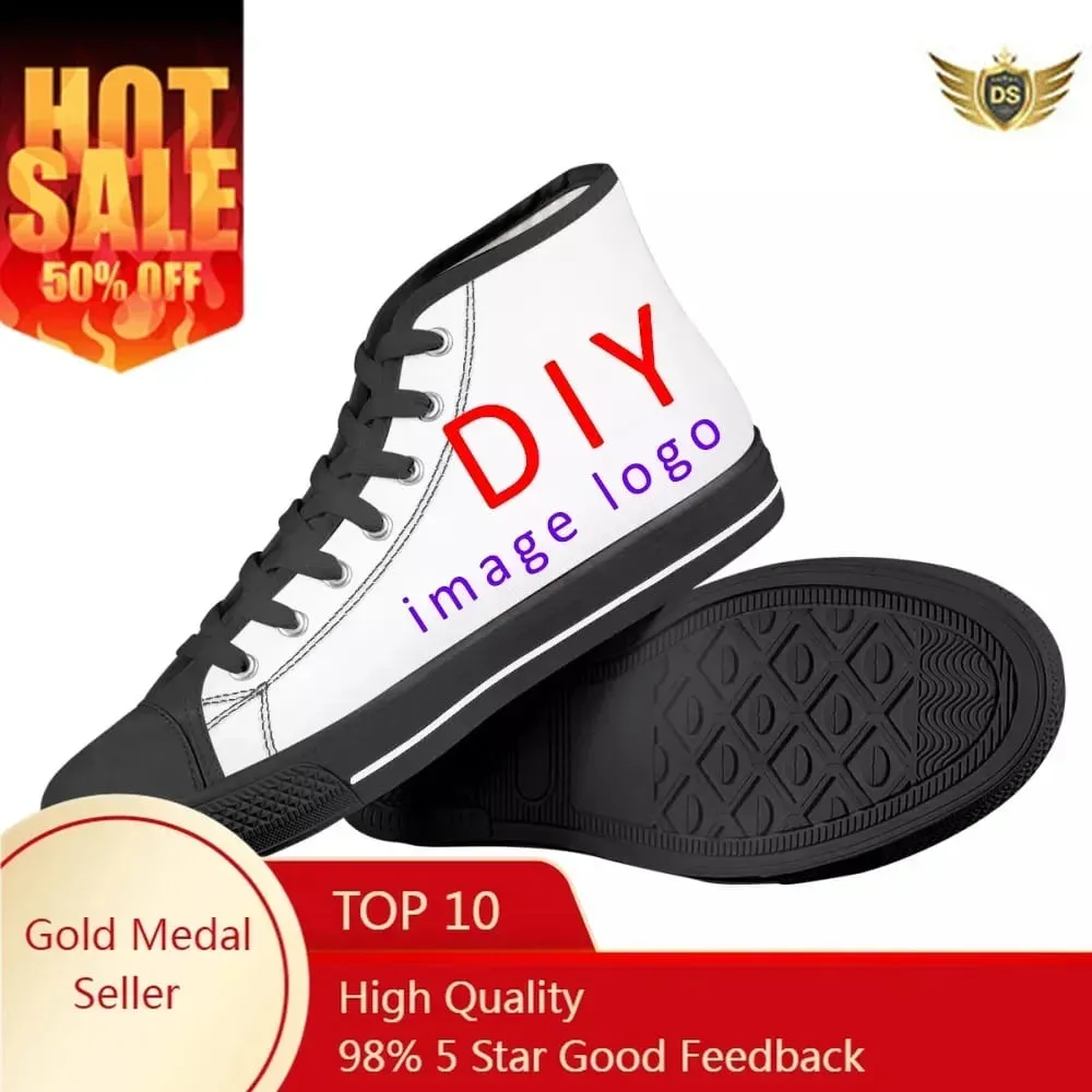 Custom Shoes Customized Plus Size 48 47 Logo Image Men High Low Top Canvas Shoes Sneakers Ladies Unisex Dropshipping — image 1