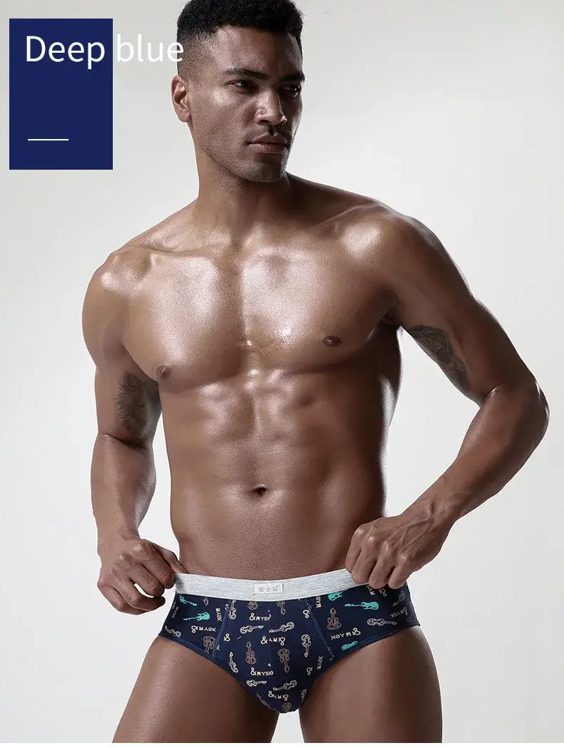 Cotton Man's Underwear Plus Size Briefs Sexy Underpants Breathable Briefs Bikini Gay Print Shorts Cueca Male Panties — image 13
