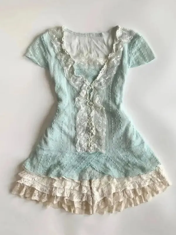 Feminino y2k vintage rendas retalhos vestido de duas peças conjunto verão elegante retro cardigan + doce moda sem mangas magro mini vestido