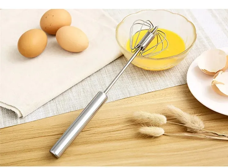 Household Semi-Automatic Rotating Egg Beater Stainless Steel Turning Cream Utensils Whisk Manual Mixer Kitchen Egg Tool