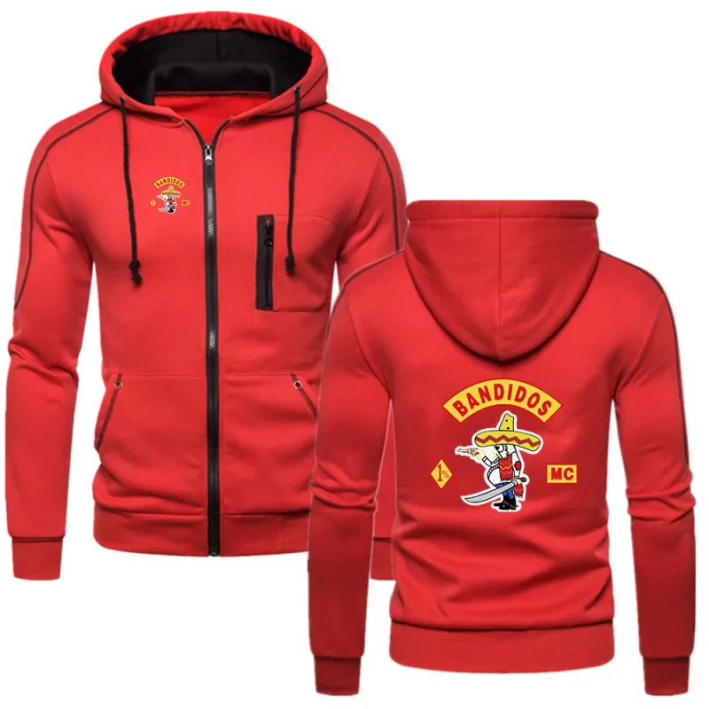 MC Bandidos Spring Autumn Fesyen Lelaki Tudung Kasual Pullovers Sweatshirts Lelaki Warna Pepejal Bertudung Drawstring Coat