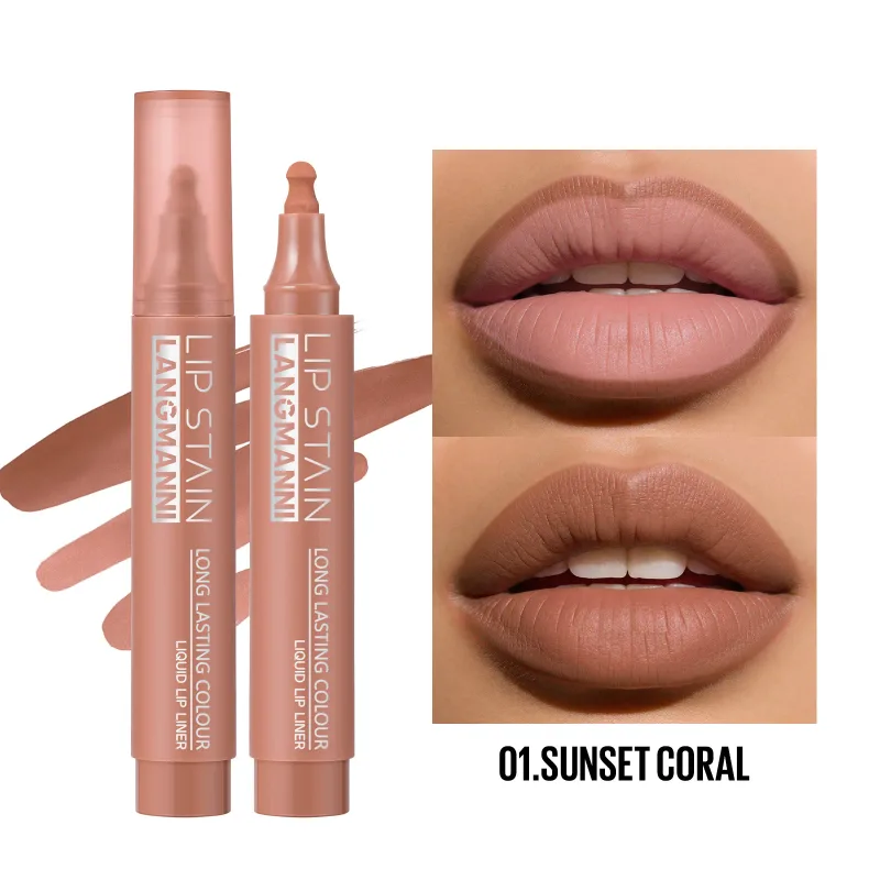 Son Vết Bẩn Liquid Lip Liner Bút Đánh Dấu Lâu Dài Chống Thấm Nước Matte Lip Tint Có Sắc Tố Cao Khỏa Thân Viền Môi Trang Điểm Cho phụ Nữ