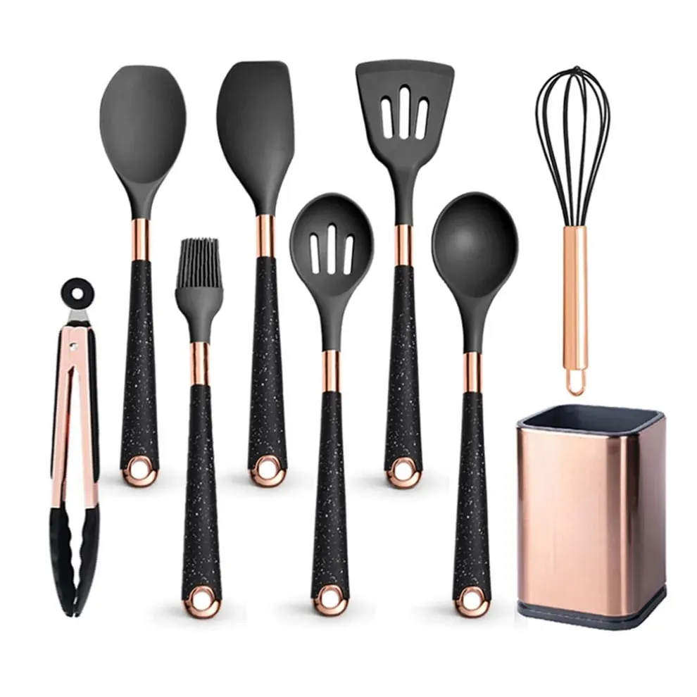 Silicone Cooking Utensils Set Non-Scratch Non-Stick Heat Resistant Spatula Spoon Rose Gold Handle With Bucket Kitchen Gift — image 20