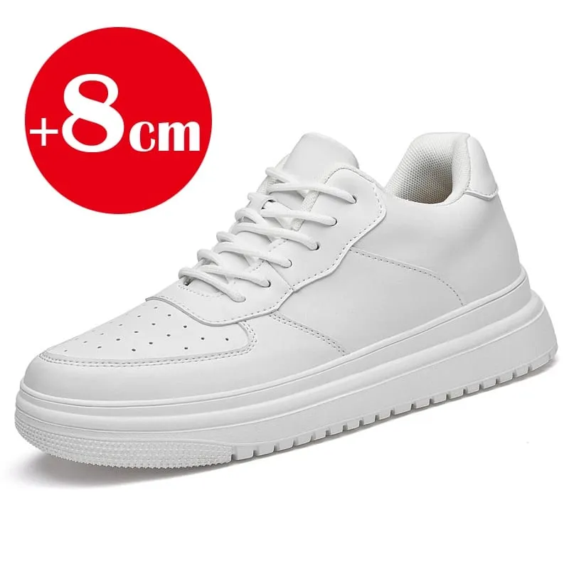 2026 New Height Increasing Shoes for Men 8cm Invisible Elevator Sneakers White Leathe Sport Zapatillas De Hombre Big Size 46