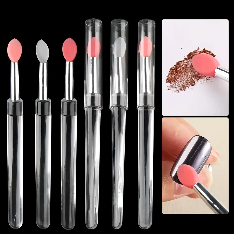 5 pinceaux à ongles réutilisables en silicone effet miroir - applicateur maquillage et vernis à ongles double tête
