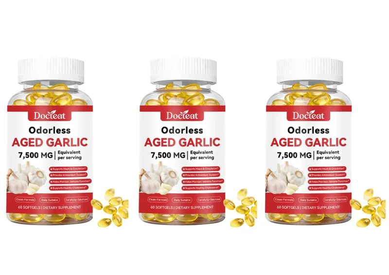 Odorless Aged Garlic Extract 7500mg Equivalent 60 Softgels - Immune Support Heart Health Antioxidant Supplement for Adults