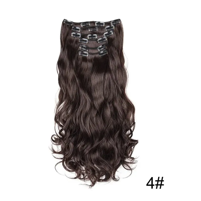 6pcs/set 24Inch Synthetic Long Curly Wavy Hair Extension 16 Clips High Tempreture Hairpiece Clip In Hair Extensions for Women