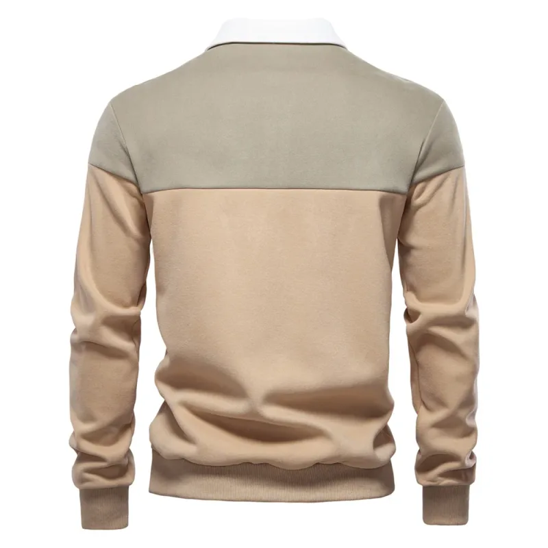 New Spring Men's Color-Block Cotton Blend Hoodies for Business Casual Style Long Sleeve Sweatshirt