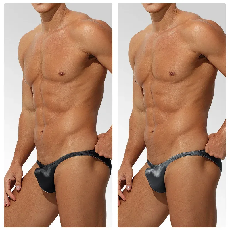 Cintura baixa gelo seda cetim roupa interior masculina apertado ajuste esporte stylejj impulsionando luxo sensual briefs juventude náilon elastano