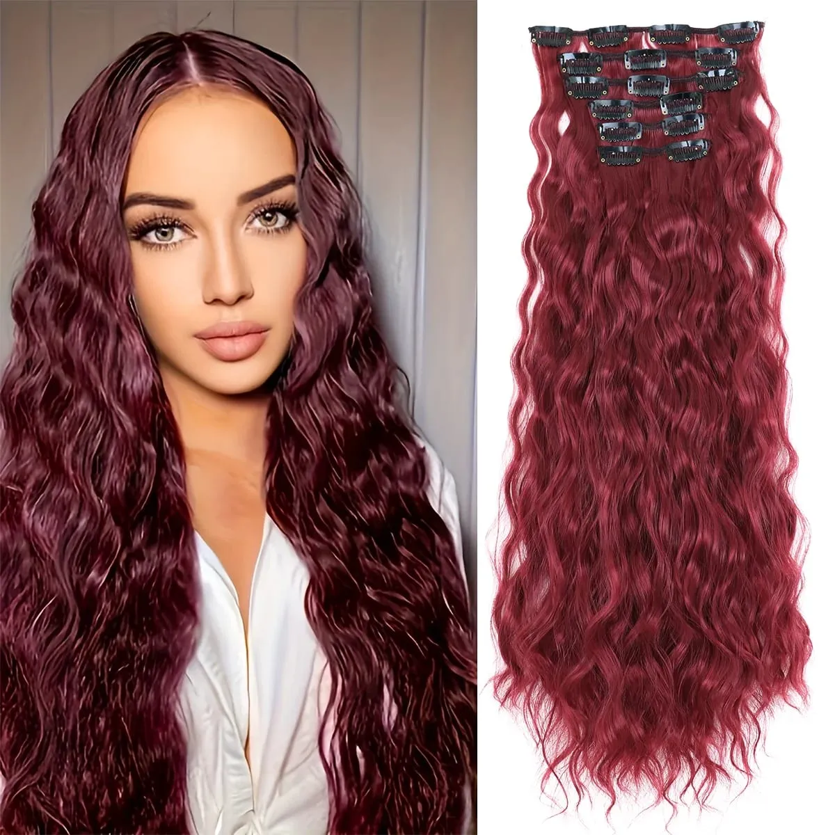 Synthetic Hair Extensions 16Clips In 6PCS Set Curly 22inch Long Clip On Hairpiece Corn Wavy Style For Women Girls Daily Party