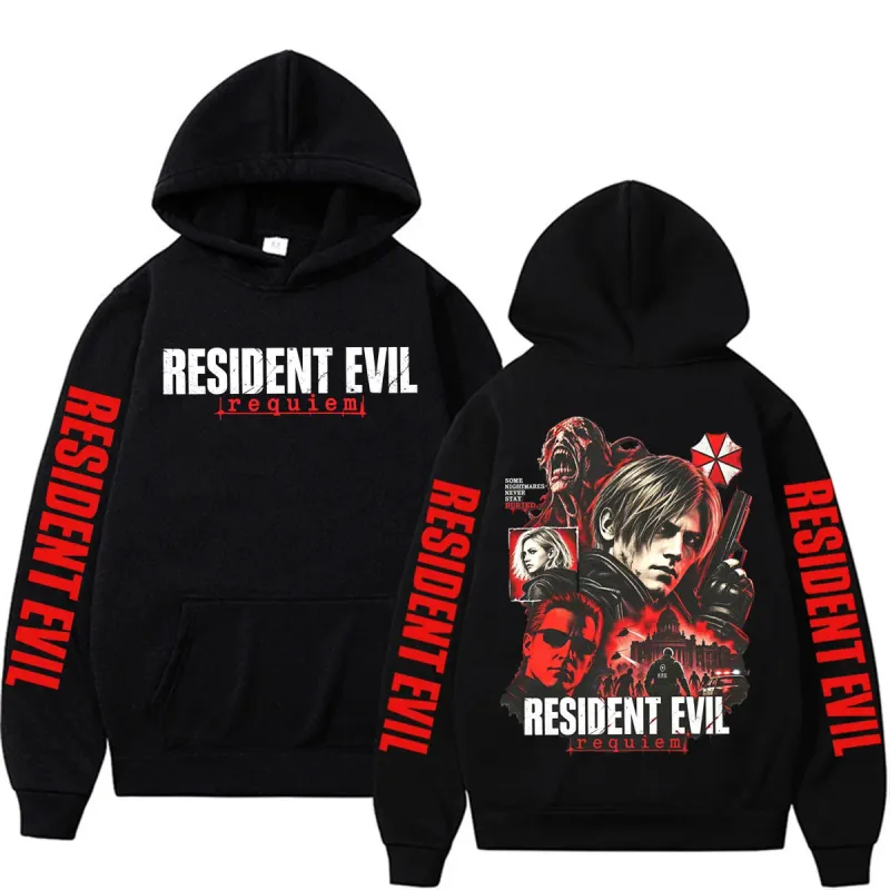 Leon Kennedy 生化危機安魂曲商品運動衫男士女士休閒高品質抓絨連帽衫原宿經典哥德連帽衫 — image 1