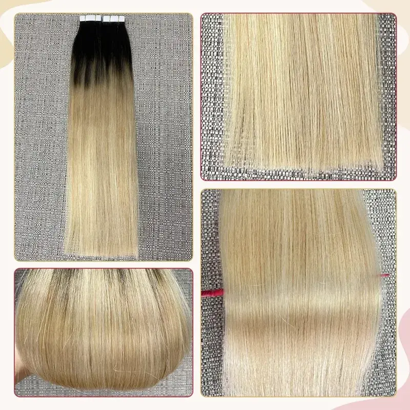 Moresoo Tape in Hair Extensions Brazilian Human Hair Real Natural Balayage Blonde Ombre Hair Straight Machine Remy Hair Tape Ins