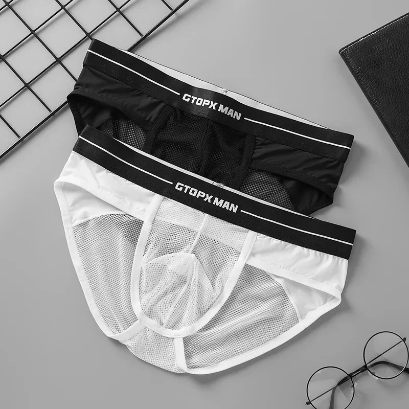 Mens Sexy Underwear U Convex Thin Mesh Transparent Briefs Low Rise Breathable Underpanties — image 2