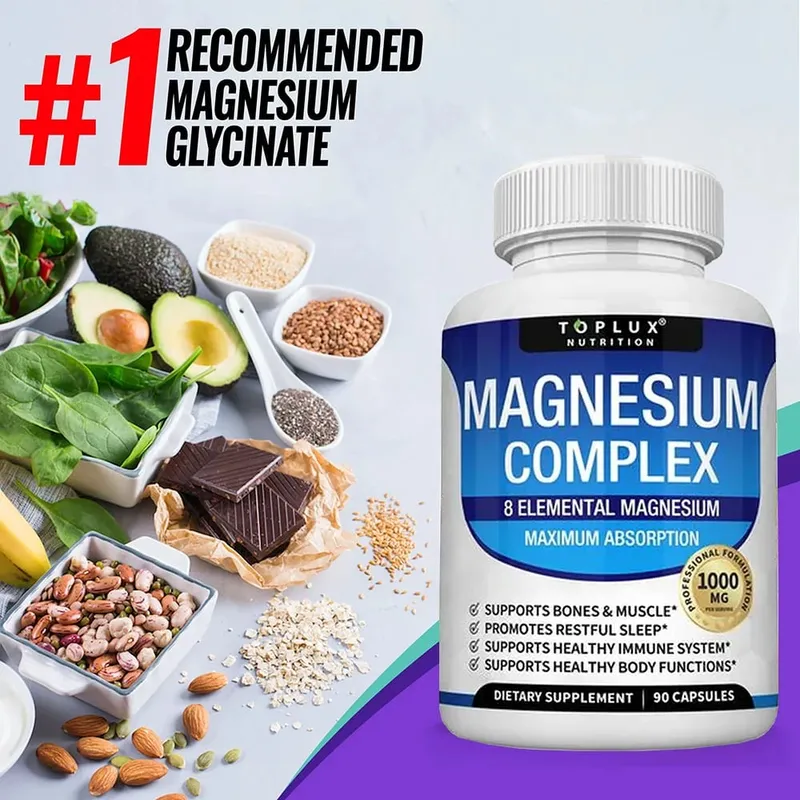 Magnesium Complex 1000MG Supplement - Magnesium Glycinate Citrate & Malate - Sleep Support Stress Relief Muscles & Relaxation
