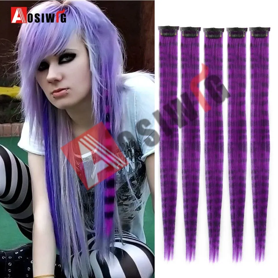 5PC Synthetic Feather Hair Extensions With Clips Heat Resistant Straight Hair Extensions Color Colored Black Hair Clip Womens 8G