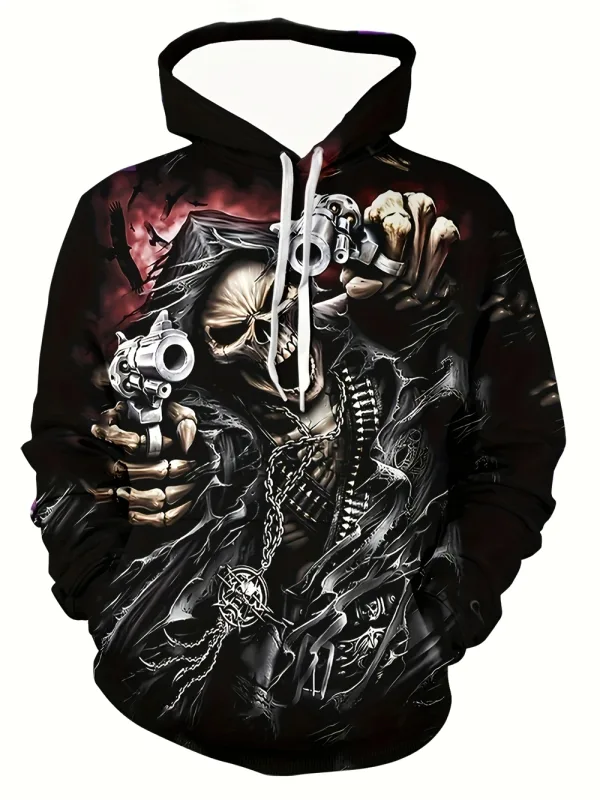 3D Printed Skull and Rose Sweatshirts Drawstring Sportwear Long Sleeved Tops Men's Hooded Hoodies Street Graphic Men's Clothing — image 11
