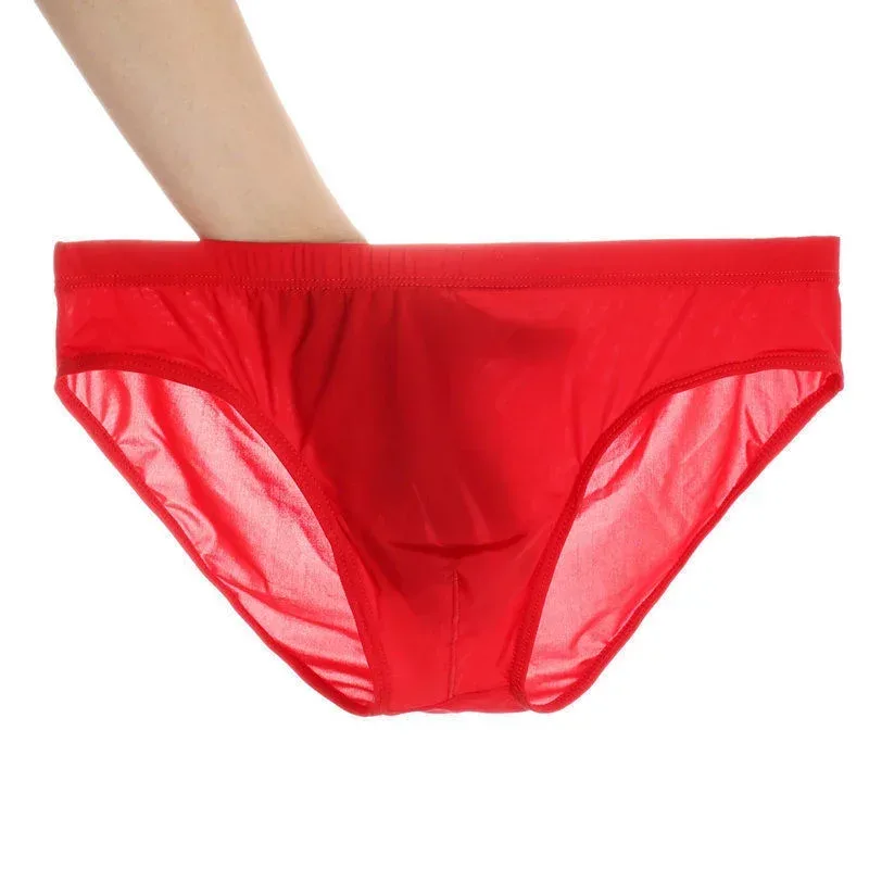 2 pçs ultra fino cuecas de seda gelo masculino plus size M-4XL cor sólida juventude translúcido cintura baixa respirável sexy calcinha masculina