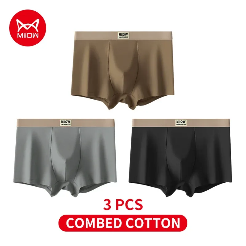 MiiOW 3Pcs Organic Cotton Men Underwear Boxer Shorts Antibacterial Seamless Underpants Male Panties Gift For Men Boxershorts New