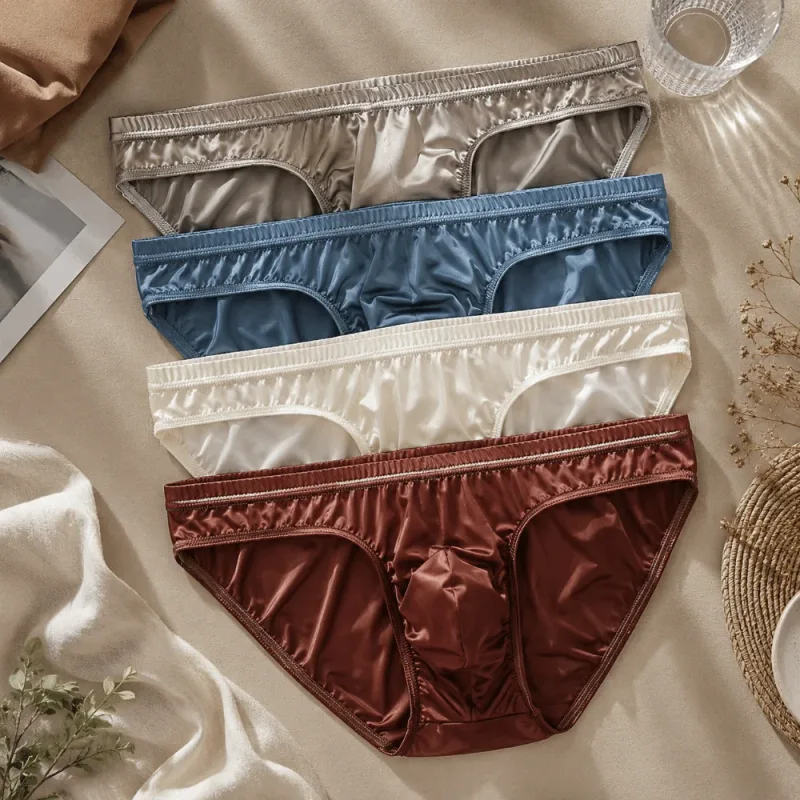 멋진 부드러운 남성 속옷 낮은 허리 벌지 주머니 얼음 실크 팬티 란제리 통기성 새틴 실크 팬티 일일 루틴