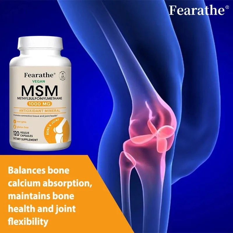 Fearathe Methylsulfonylmethane(MSM)1000 Mg Antioxidant Promotes Joint Health Balanced Calcium Absorption Non-GMO Gluten-free