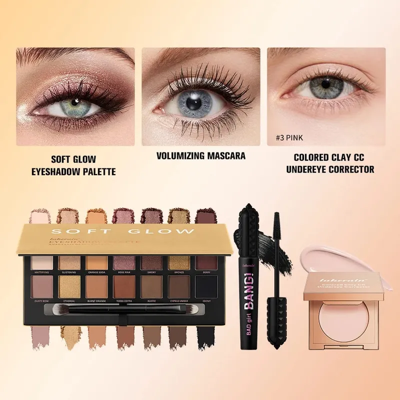 3ks/set CC Full Coverage Color Corrector Glow Palety očních stínů Volumizing Mascara Lasting Beauty Eyes Makeup Kit — image 9
