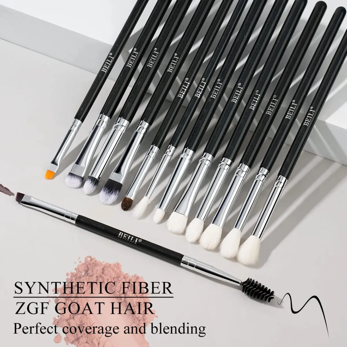 Black Professional Makeup Brush Set Natural Goat Hair Foundation Contour Eyeshadow Beauty Tools for Perfect Application — image 2