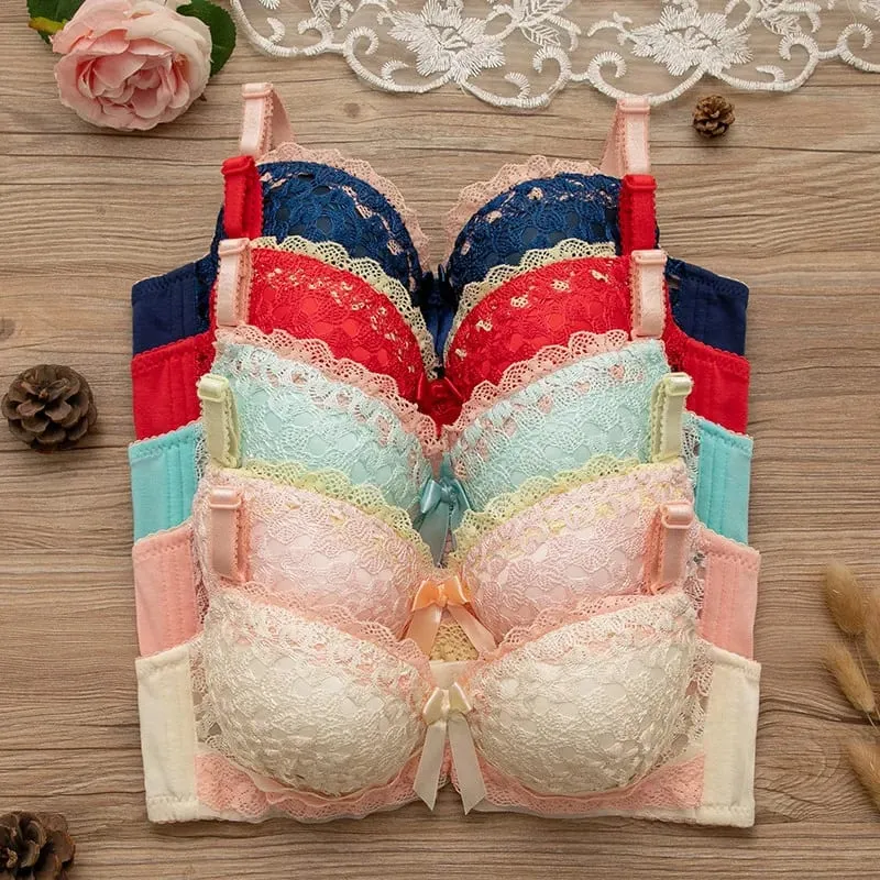 Women Underwire Sexy Lace Bra&Panty Shape‑Adjustable Push‑Up Bra For Small Bust Young Girls Anti‑Sagging Support Lingerie Set