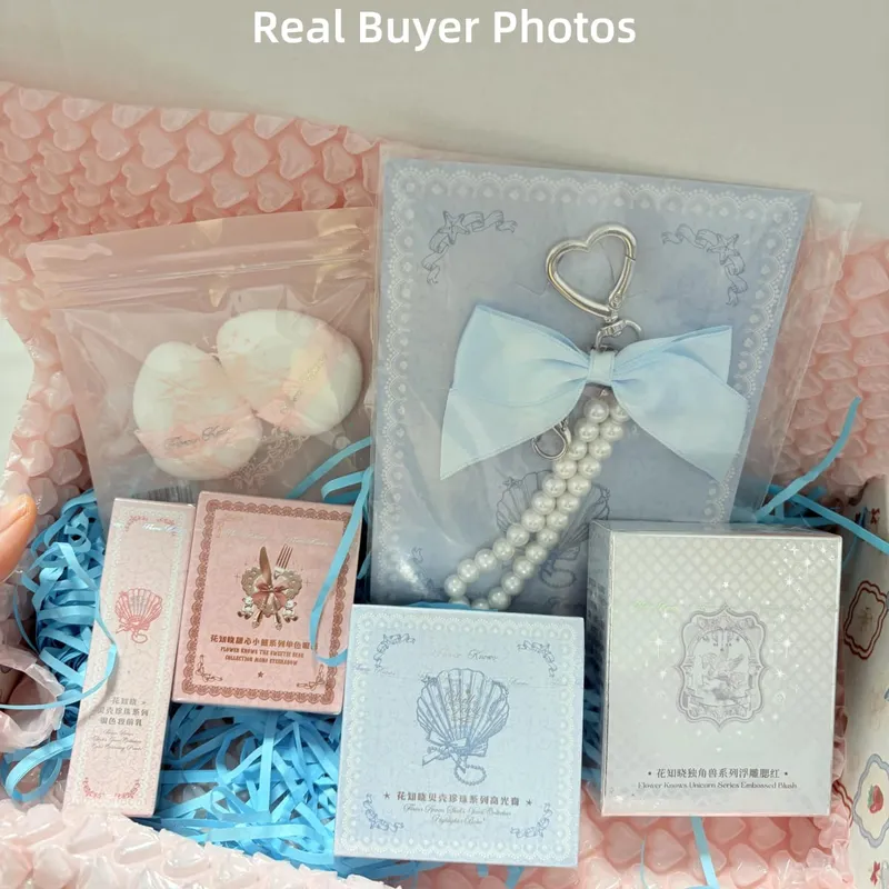 Flower Knows Mixed Makeup Gift Box 3-4Pcs Random Set Eyeshadow Blush Lipstick Perfume Mirror Pendant Cosmetics Combination