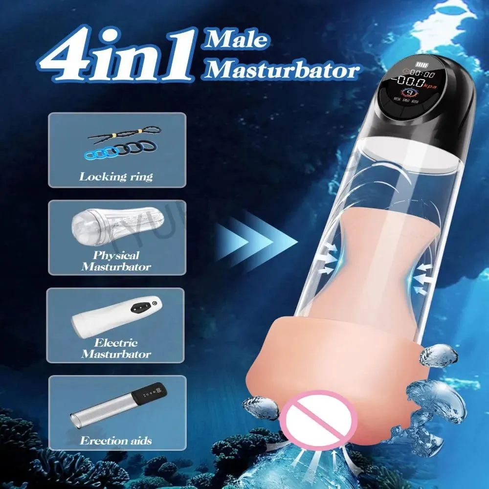 Pompa Penis Listrik Baru LCD Pembesaran Penis Memperpanjang Pompa Penis Pelatih Mengisap Pria Masturbasi Cup Pompa Kontol Mainan Seks untuk Pria