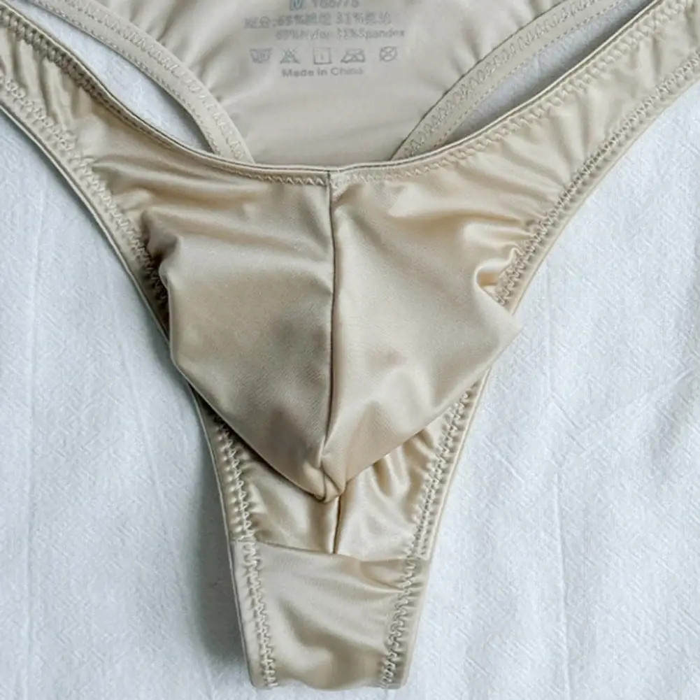 1pc Men Satin-like Glossy Ice Silk G-string Solid Low-Waist Shiny Smooth Thong Bulge Pouch Thong Thin Transparent Underwear — image 6